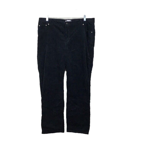 Woman Within Corduroy Black Pants Plus Size 18W Stretch Straight Leg Button Zip - Picture 1 of 8